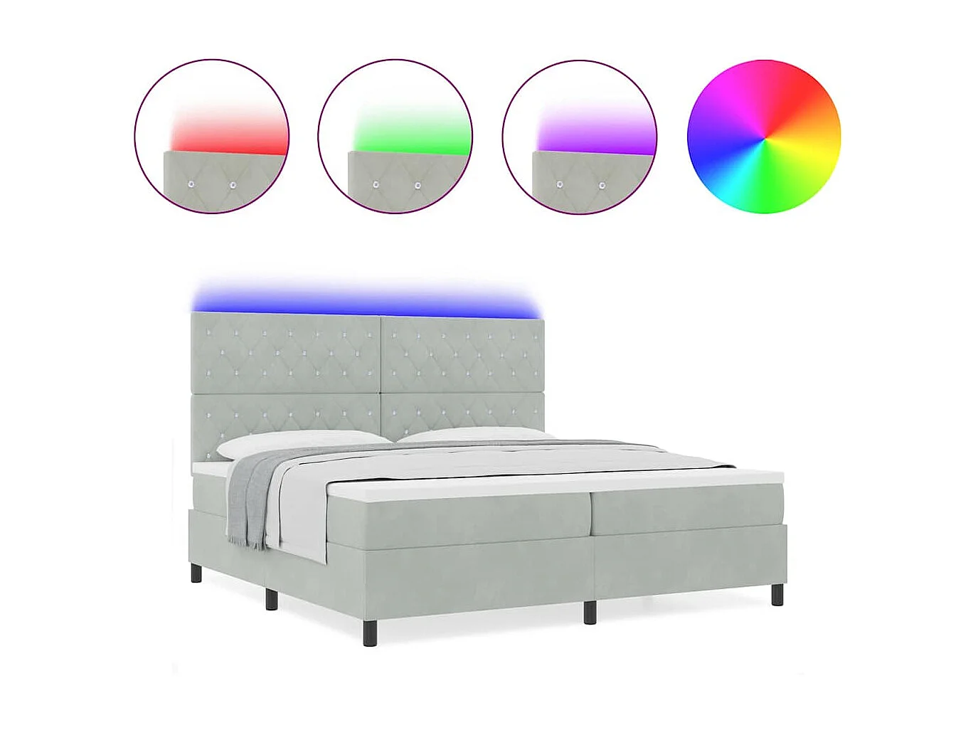 Cadre de lit avec matelas Gris clair 200 x 200 cm Velours