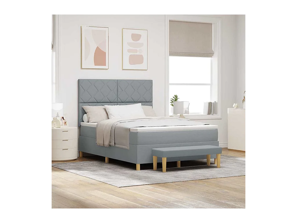 Cadre de lit avec matelas Gris clair 140 x 200 cm tissu