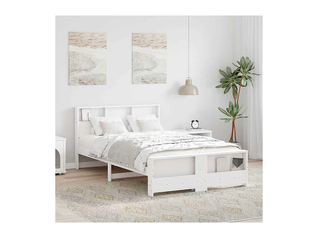Cadre de lit Blanc 140 x 190 cm Bois massif en pin