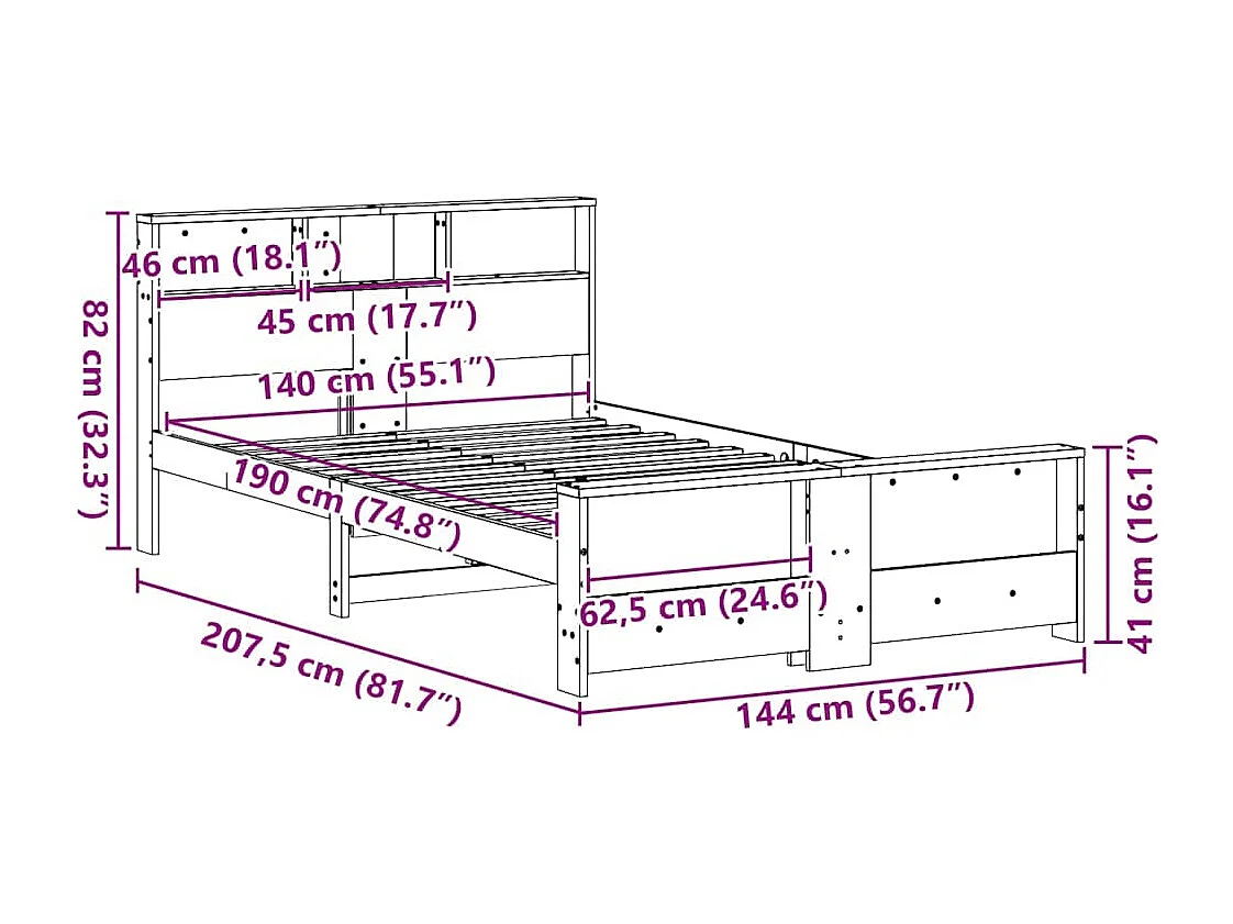 Cadre de lit Blanc 140 x 190 cm Bois massif en pin