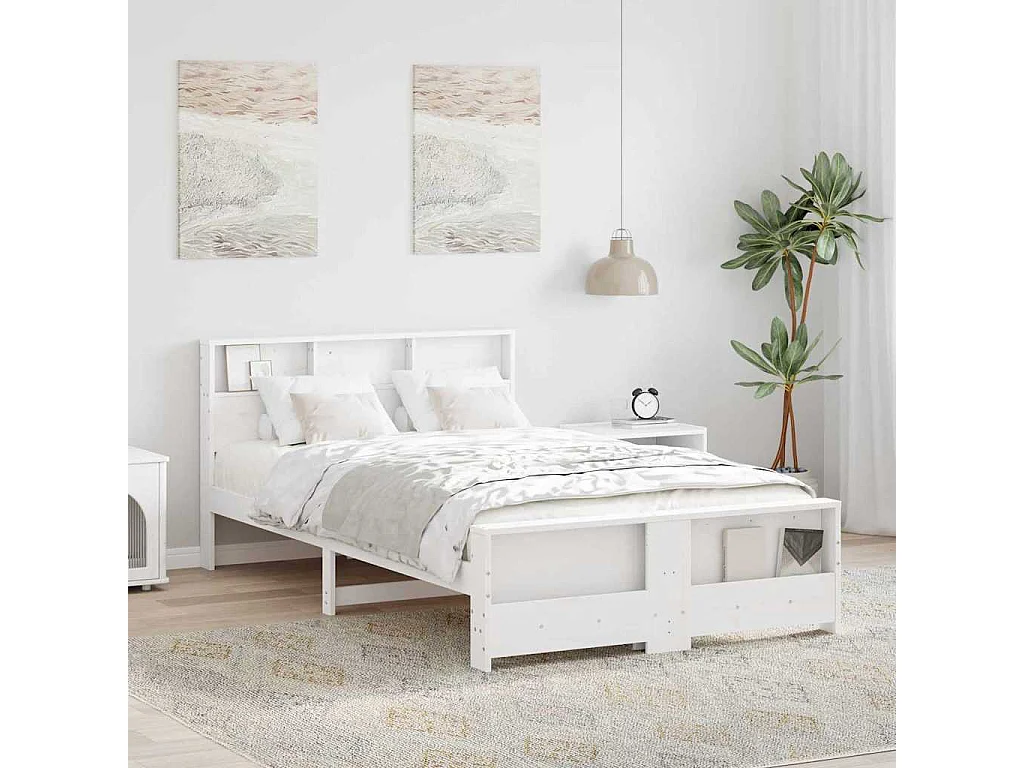 Cadre de lit Blanc 140 x 190 cm Bois massif en pin