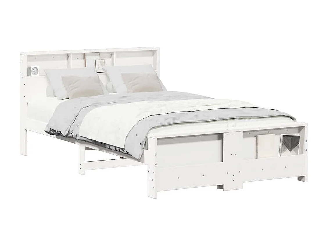 Cadre de lit Blanc 140 x 190 cm Bois massif en pin