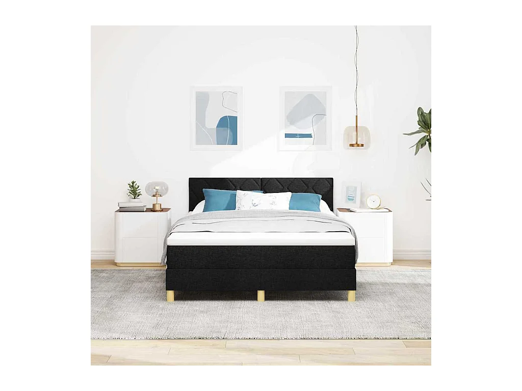 Cadre de lit avec matelas avec matelas Noir 140 x 200 cm tissu