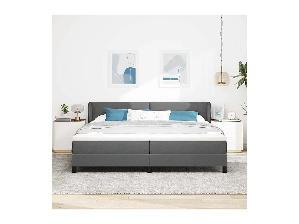 Cadre de lit avec matelas Gris foncé 200 x 200 cm tissu