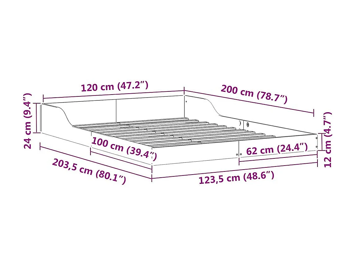 Bedframe Bruin 120 x 200 cm Massief grenenhout