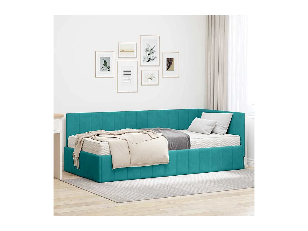 Estrutura de Cama de Canto Turquesa 90 x 200 cm Veludo