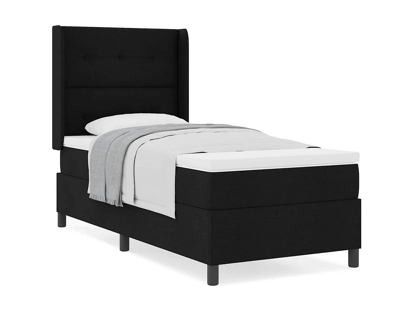 Cama tipo Box Spring con colchón Negro 90 x 190 cm tela