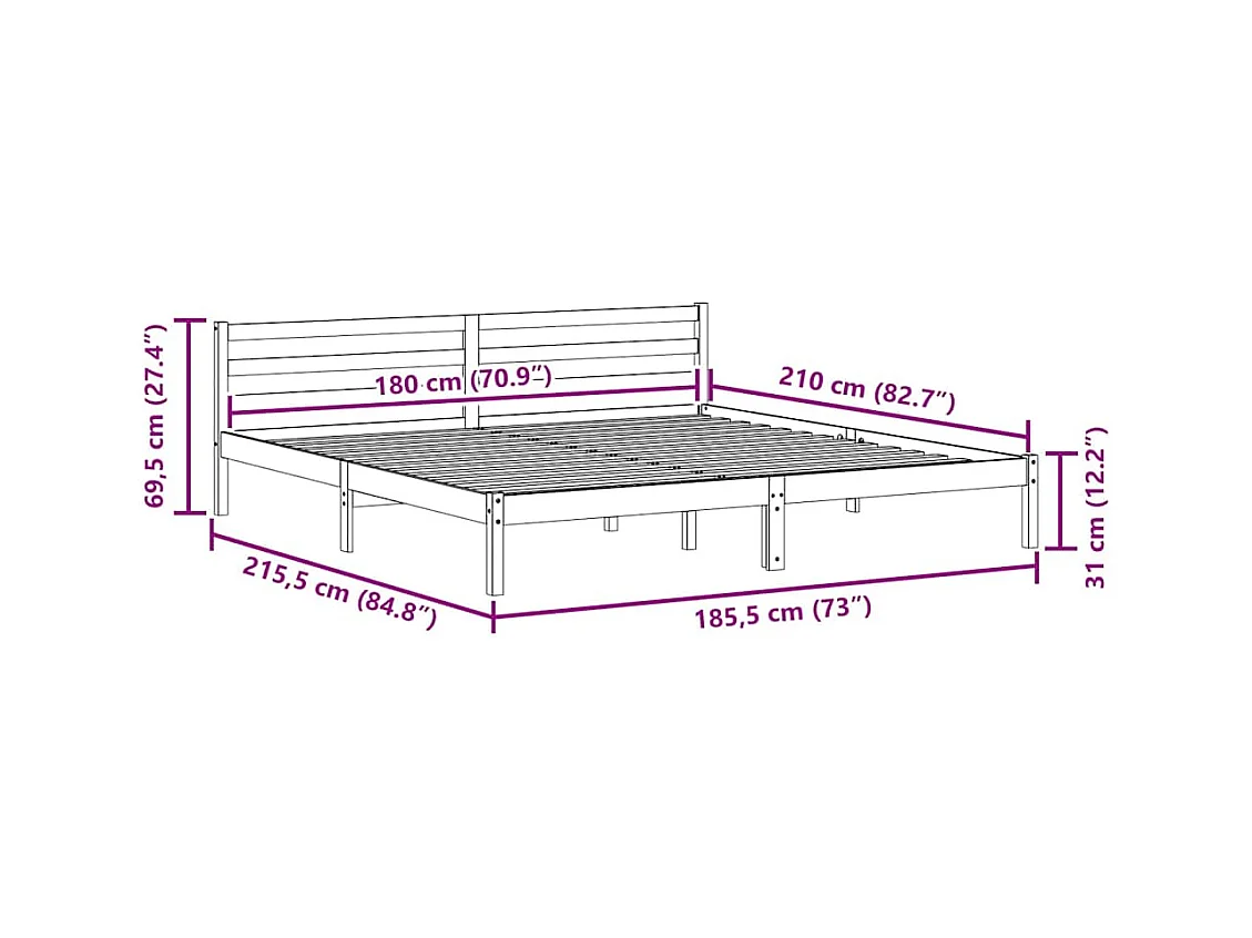 Marco de Cama Blanco 210 x 180 cm Madera maciza de pino