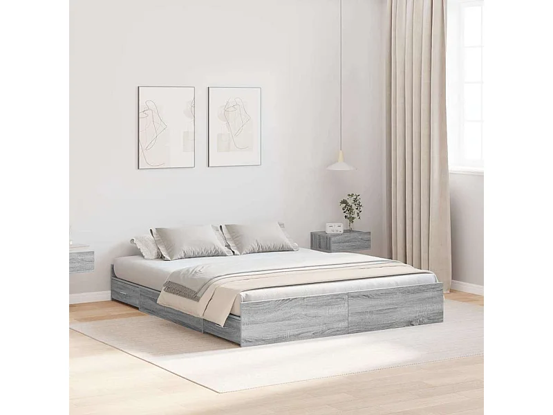 Cama con almacenamiento con cabecera Gris sonoma 160 x 200 cm