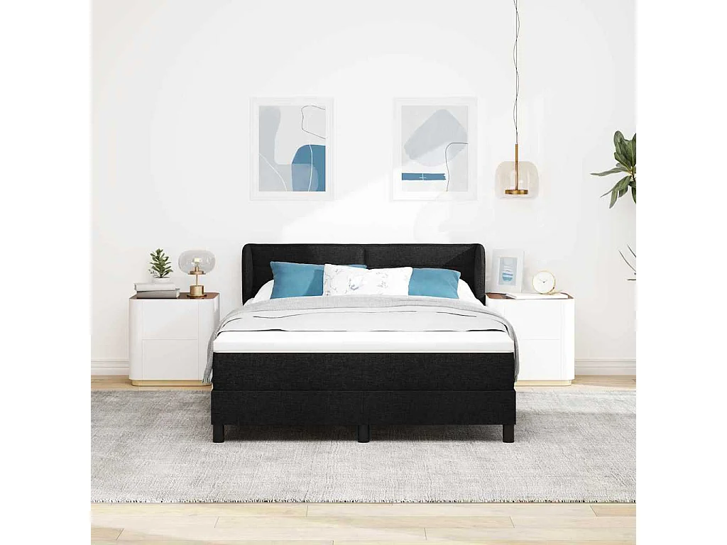 Cadre de lit avec matelas avec matelas Noir 140 x 200 cm tissu