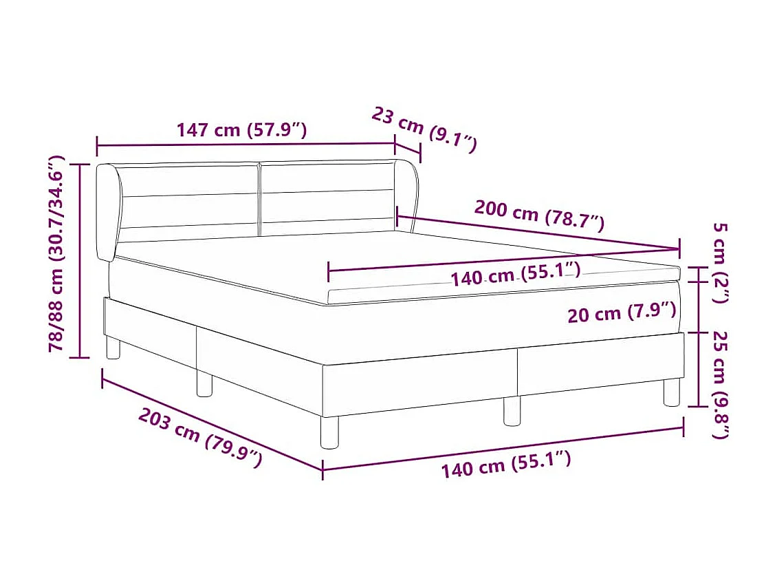 Cadre de lit avec matelas avec matelas Noir 140 x 200 cm tissu