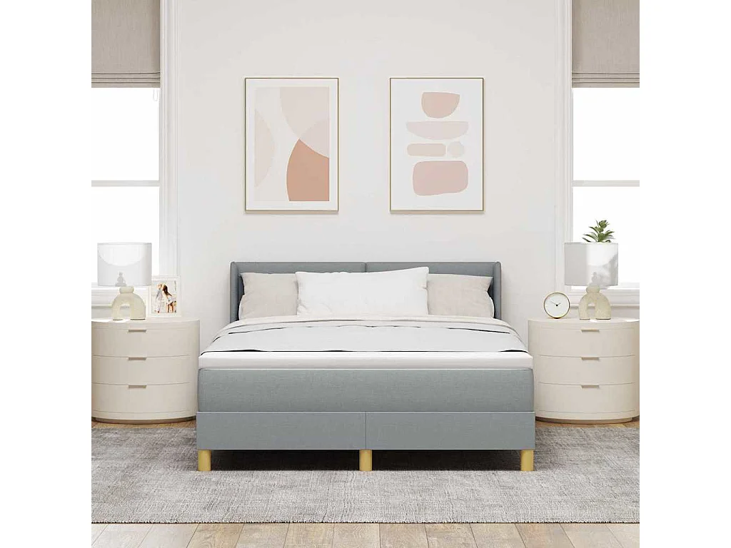 Cadre de lit avec matelas Gris clair 140 x 190 cm tissu