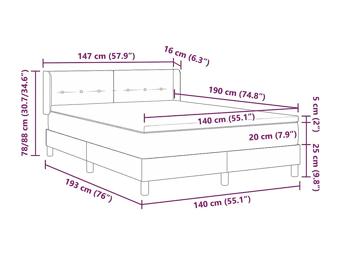 Cadre de lit avec matelas Gris clair 140 x 190 cm tissu