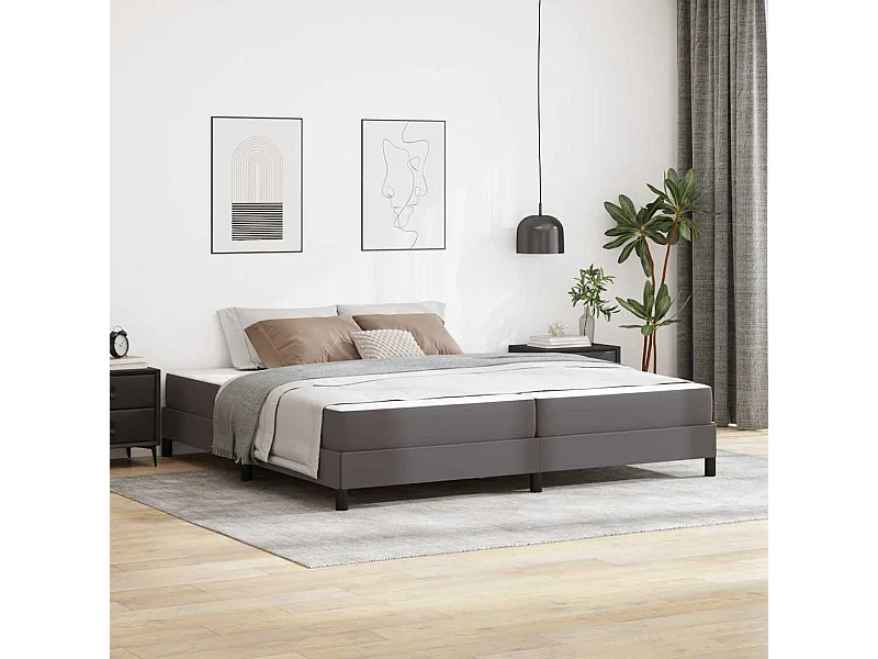 Cama con colchón Gris 200 x 200 cm Cuero sintético