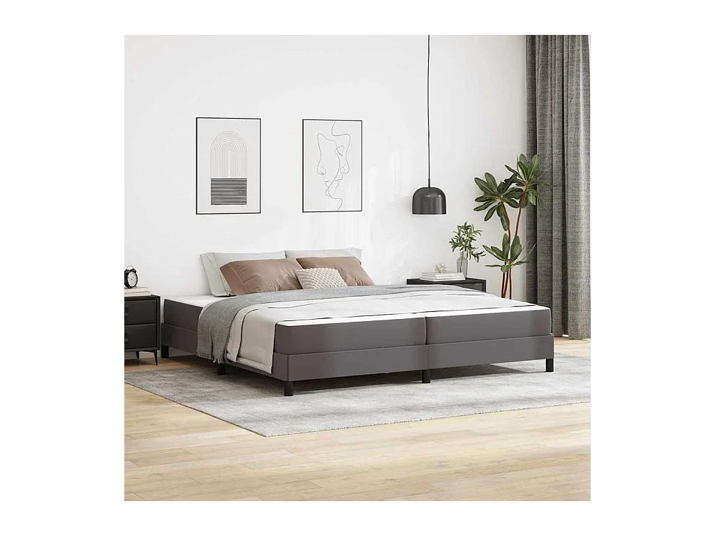 Cama con colchón Gris 200 x 200 cm Cuero sintético