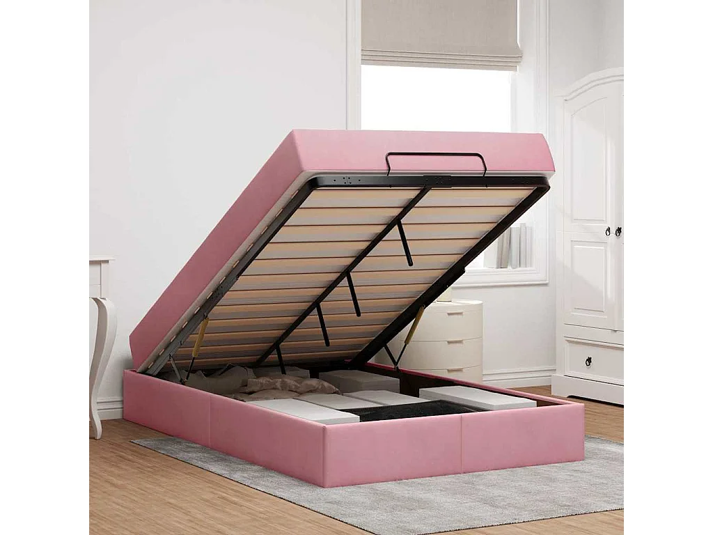 Estructura de cama con colchón Rosa 120 x 200 cm Terciopelo