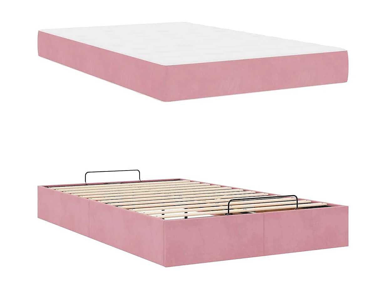 Estructura de cama con colchón Rosa 120 x 200 cm Terciopelo