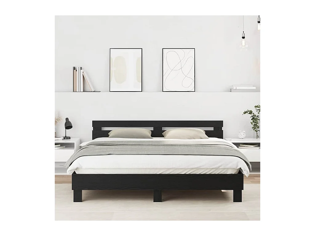 Estrutura da Cama com cabeceira Carvalho Preto 180 x 200 cm