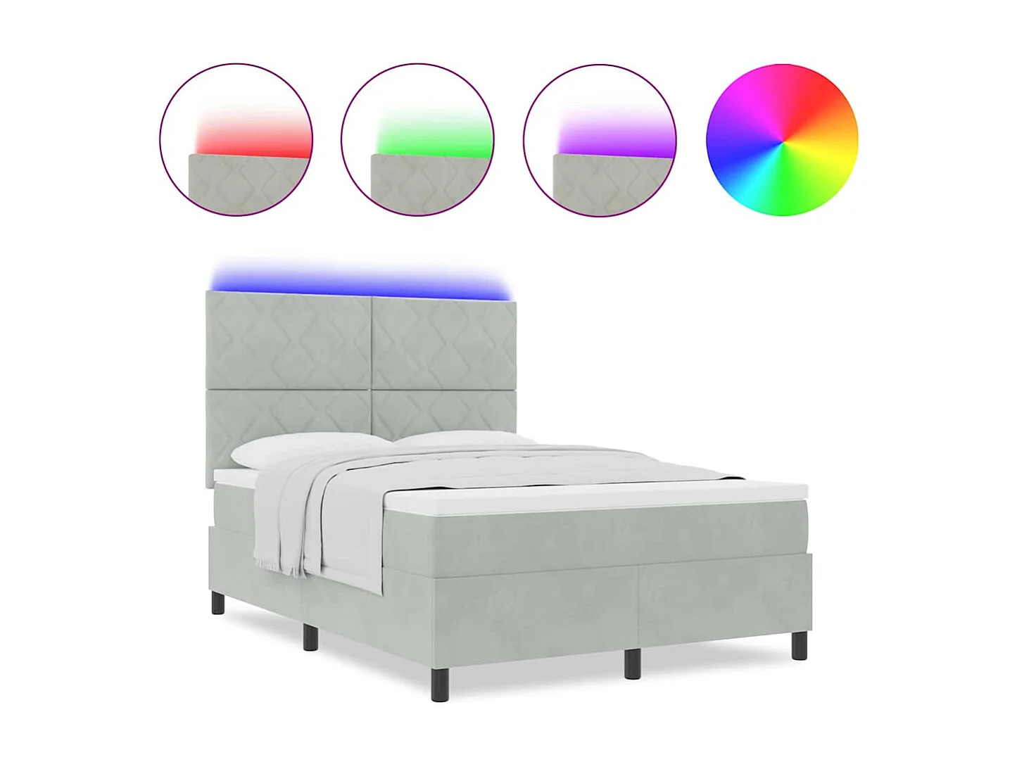 Cama tipo Box Spring Gris Claro 140 x 190 cm Terciopelo