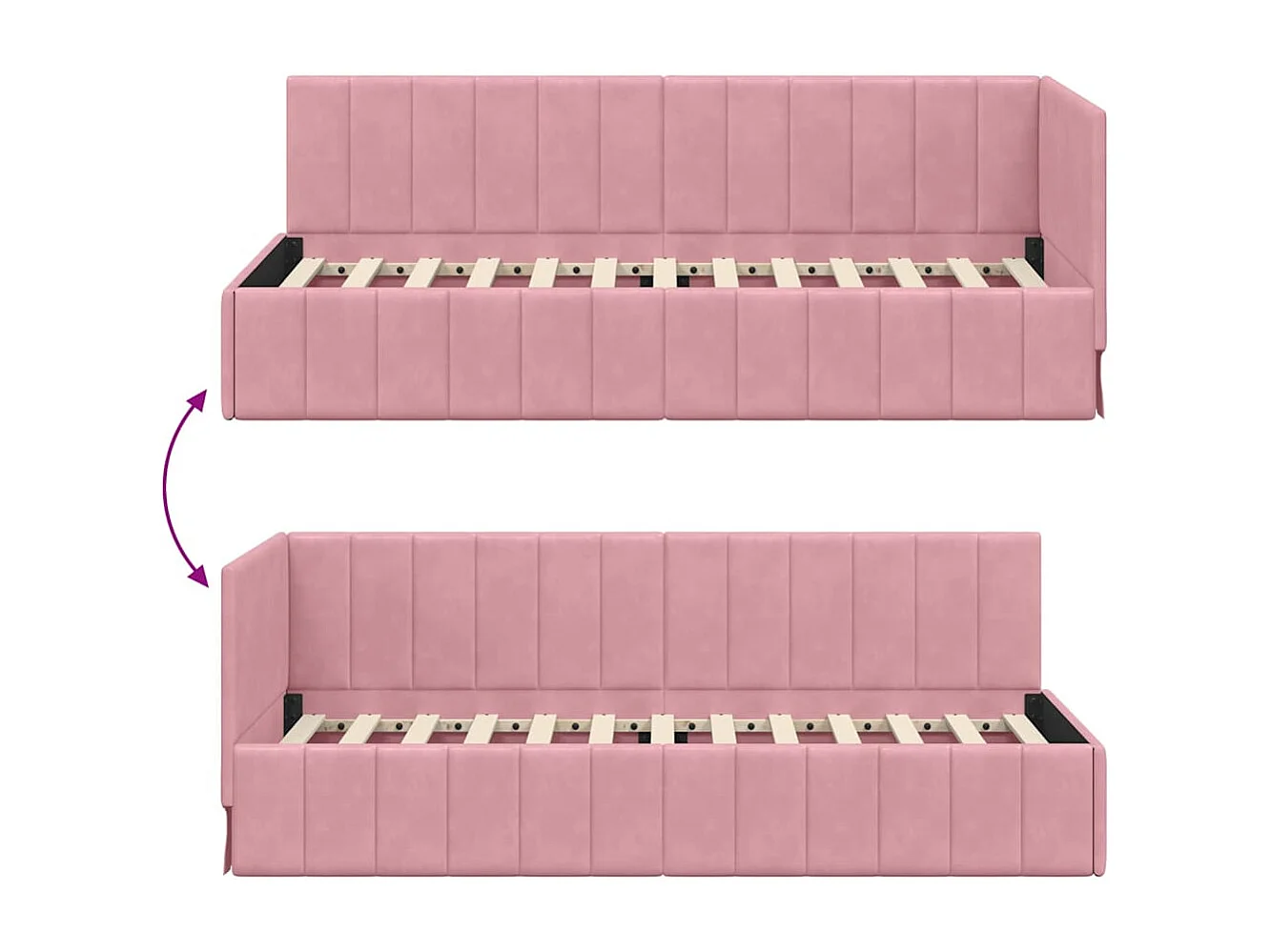 Estructura de cama en esquina Rosa 80 x 200 cm Terciopelo