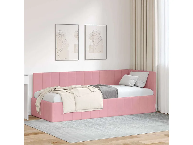 Estructura de cama en esquina Rosa 80 x 200 cm Terciopelo