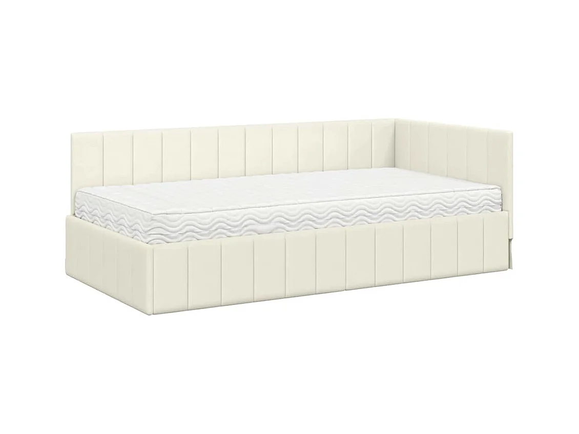 Cadre de lit d'angle avec matelas Crème 100 x 200 cm Velours