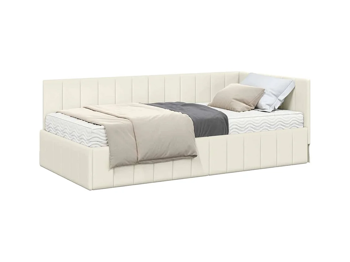 Cadre de lit d'angle avec matelas Crème 100 x 200 cm Velours
