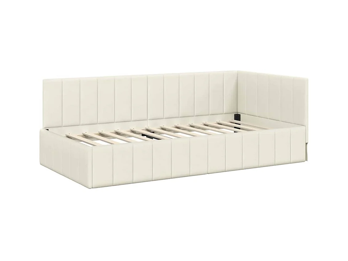 Cadre de lit d'angle avec matelas Crème 100 x 200 cm Velours
