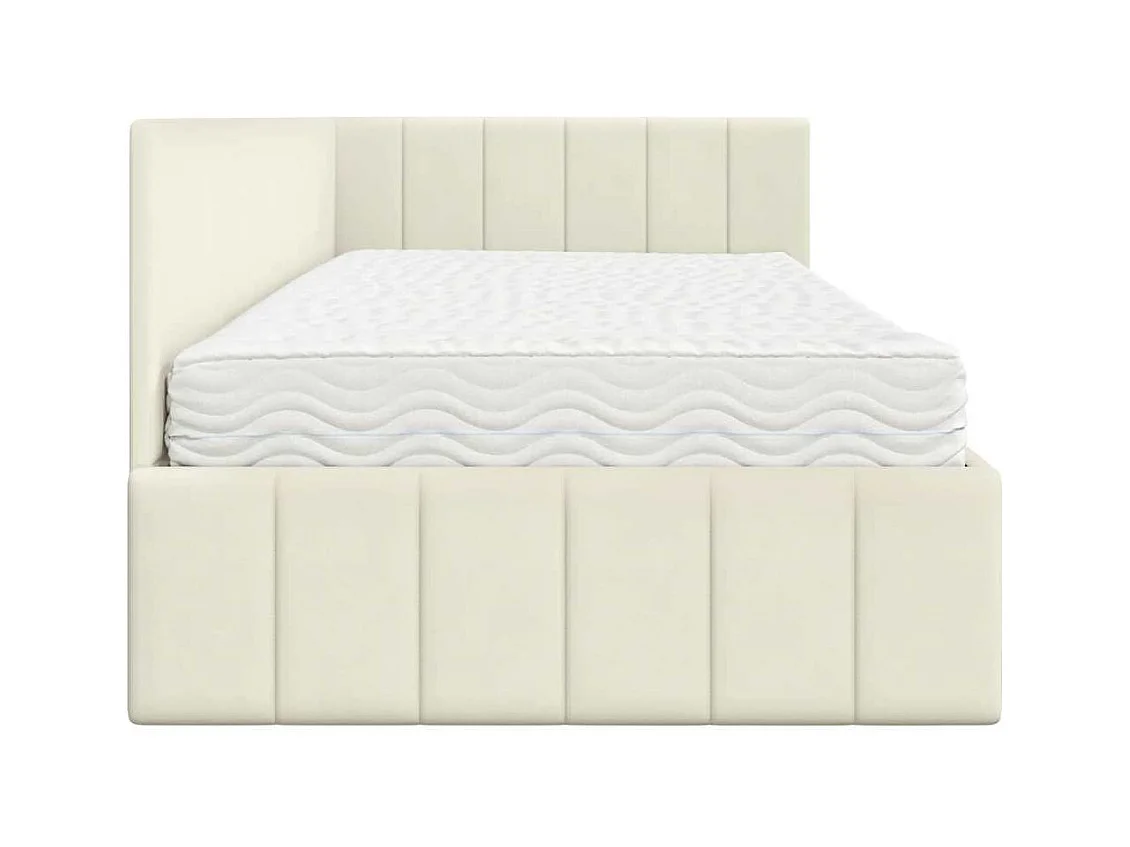 Cadre de lit d'angle avec matelas Crème 100 x 200 cm Velours