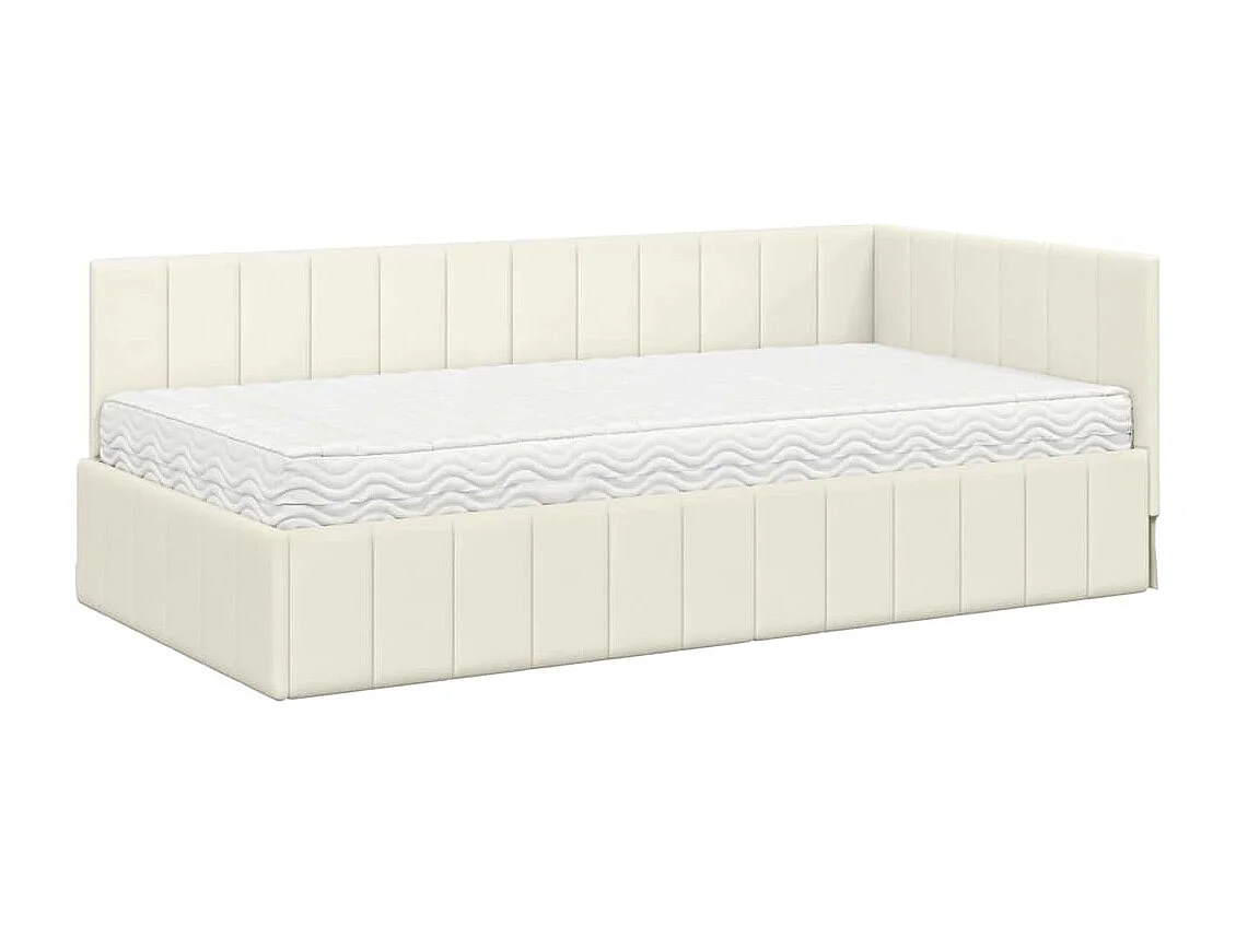 Cadre de lit d'angle avec matelas Crème 100 x 200 cm Velours