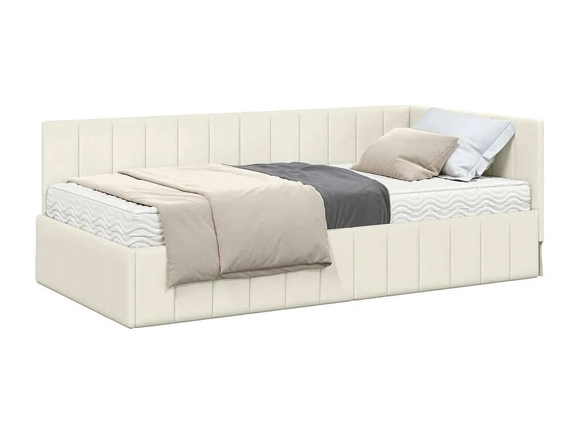Cadre de lit d'angle avec matelas Crème 100 x 200 cm Velours