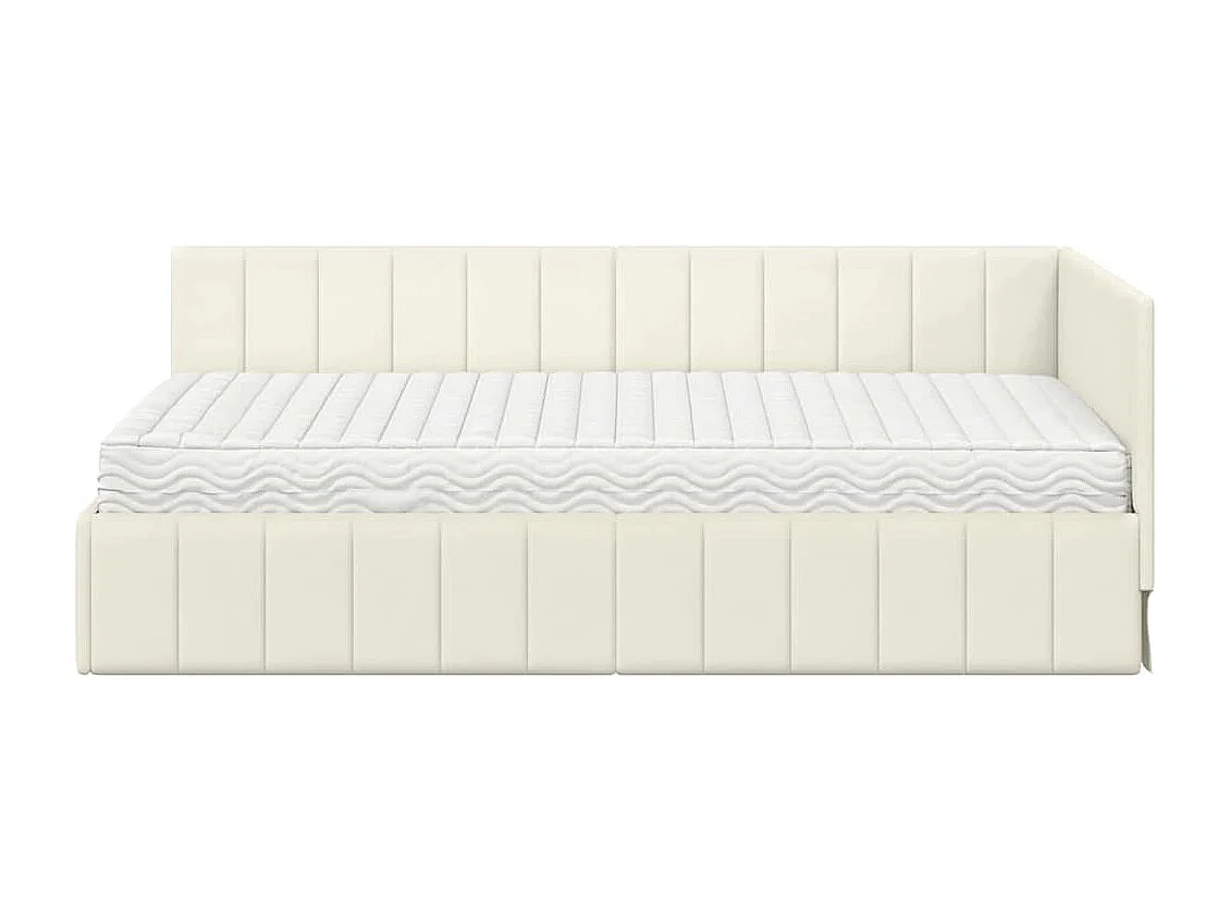 Cadre de lit d'angle avec matelas Crème 100 x 200 cm Velours