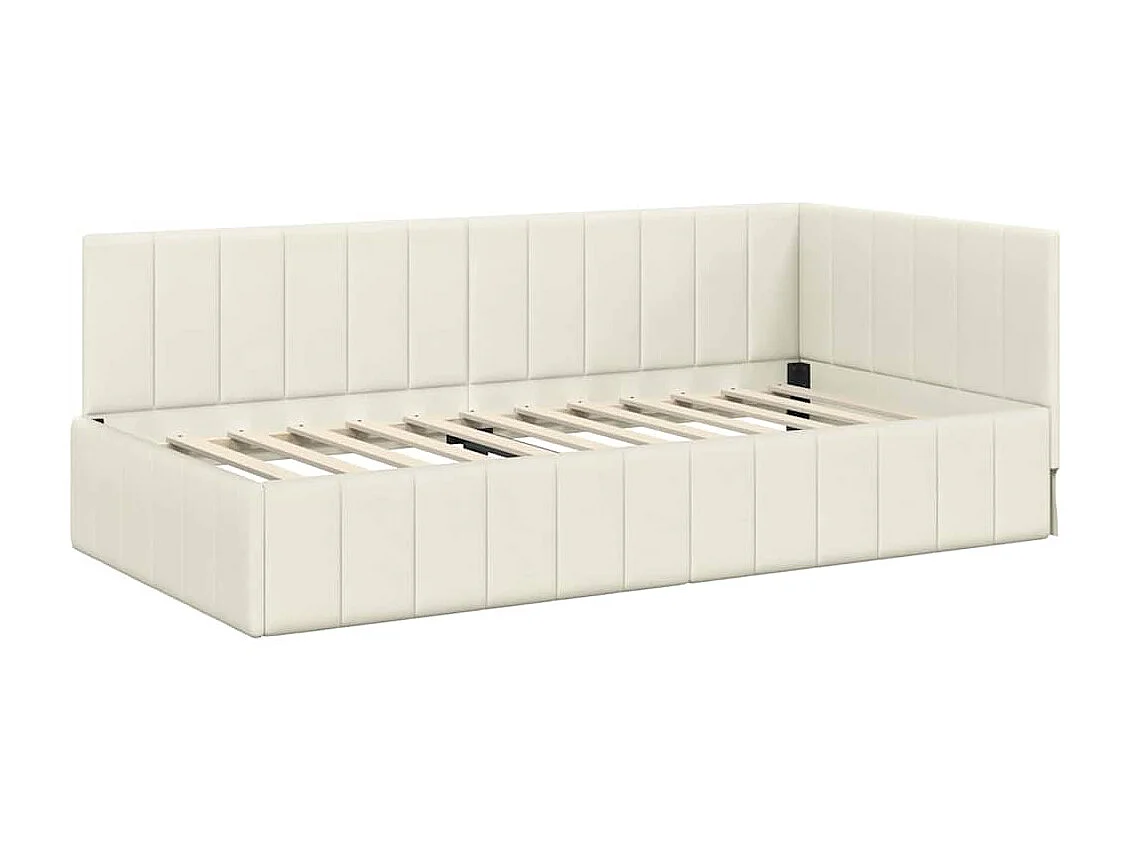 Cadre de lit d'angle avec matelas Crème 100 x 200 cm Velours