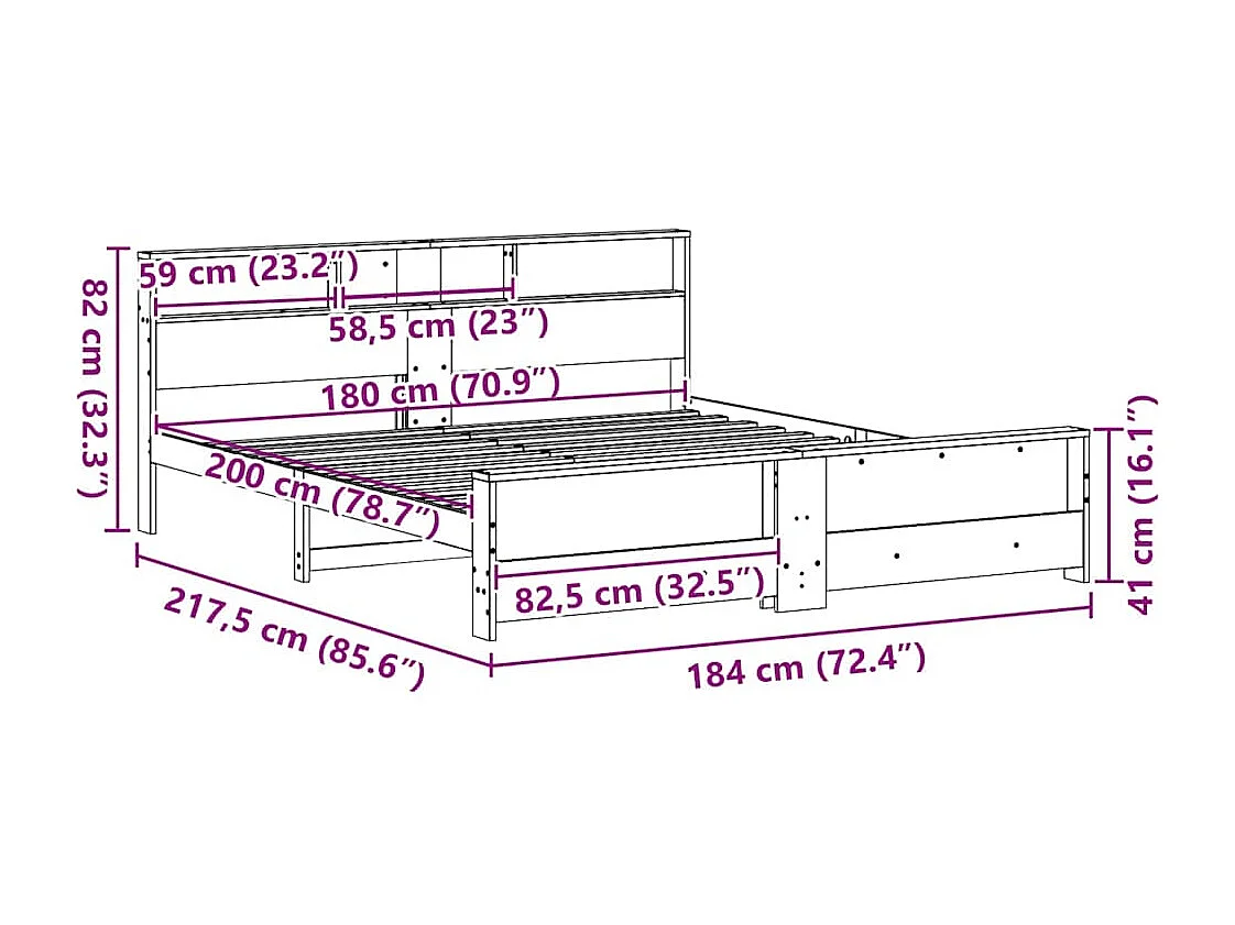 Cadre de lit Marron cire 180 x 200 cm Bois massif en pin