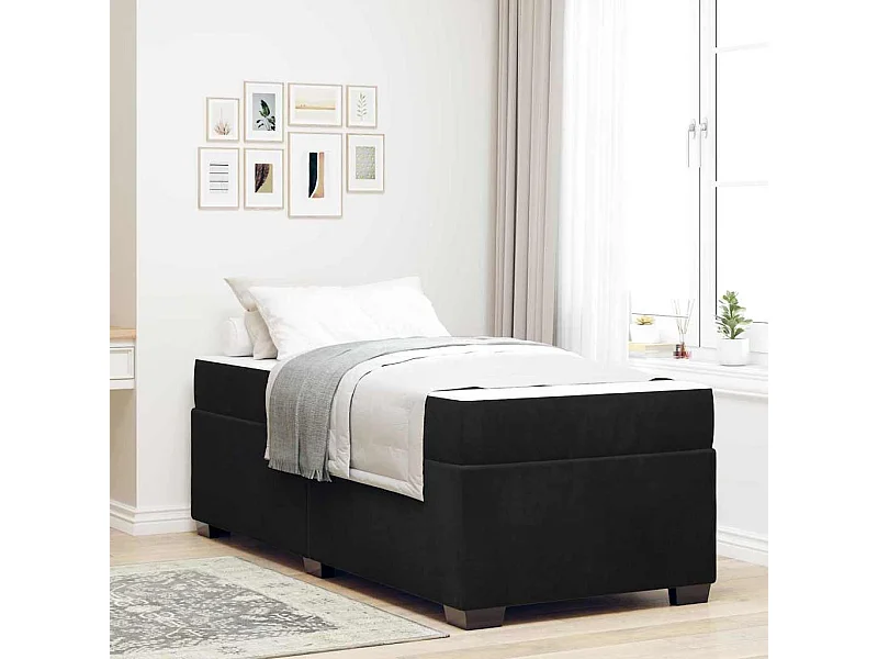 Estrutura de cama com colchão Preto 100 x 200 cm Veludo