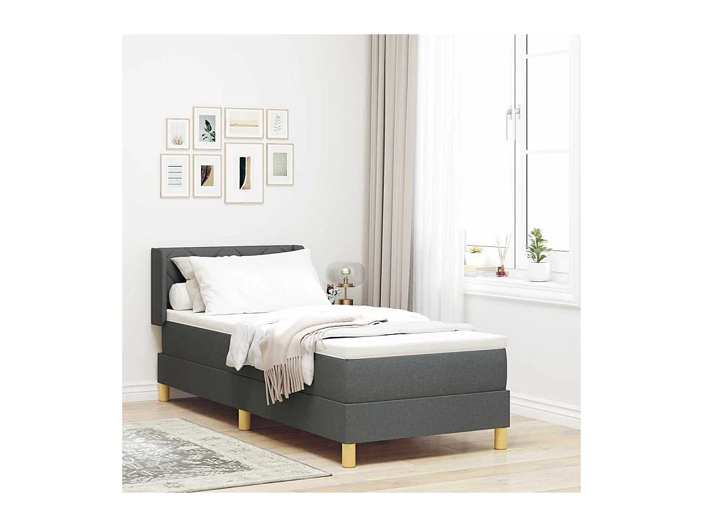 Cama com Estrado com colchão Cinzento escuro 80 x 200 cm tecido