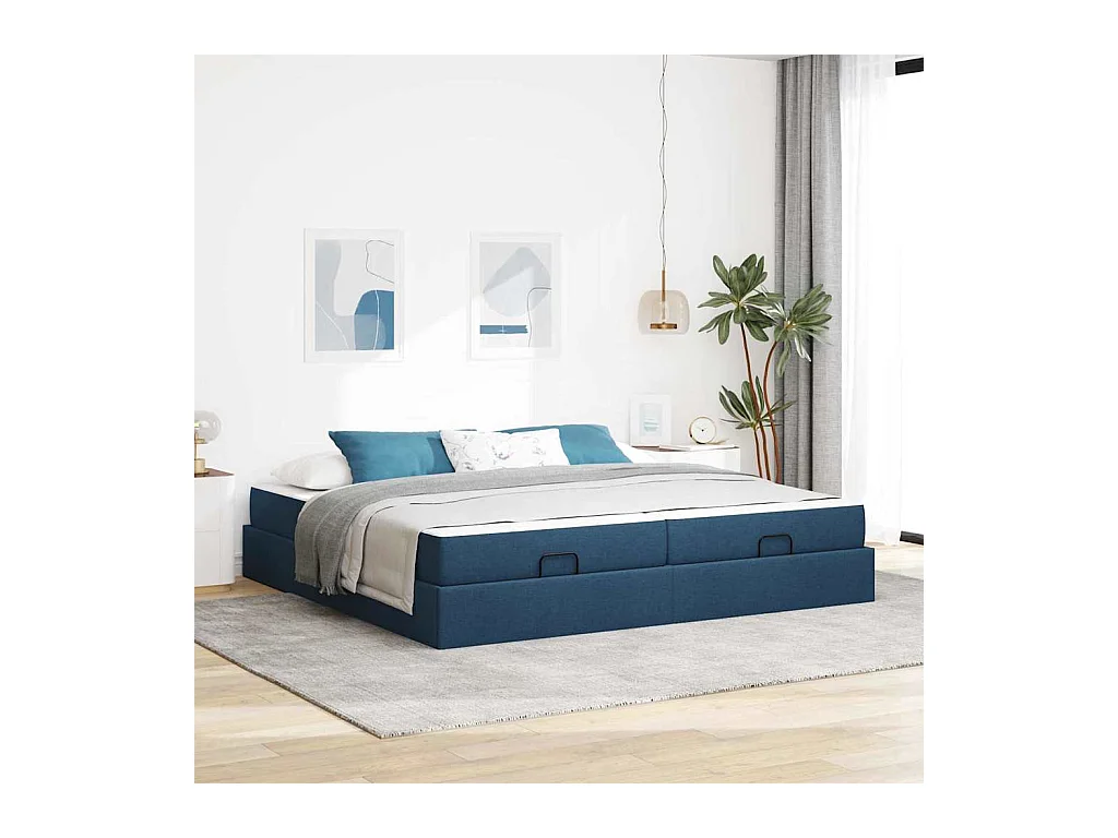 Cadre de lit avec stockage Bleu 200 x 200 cm tissu