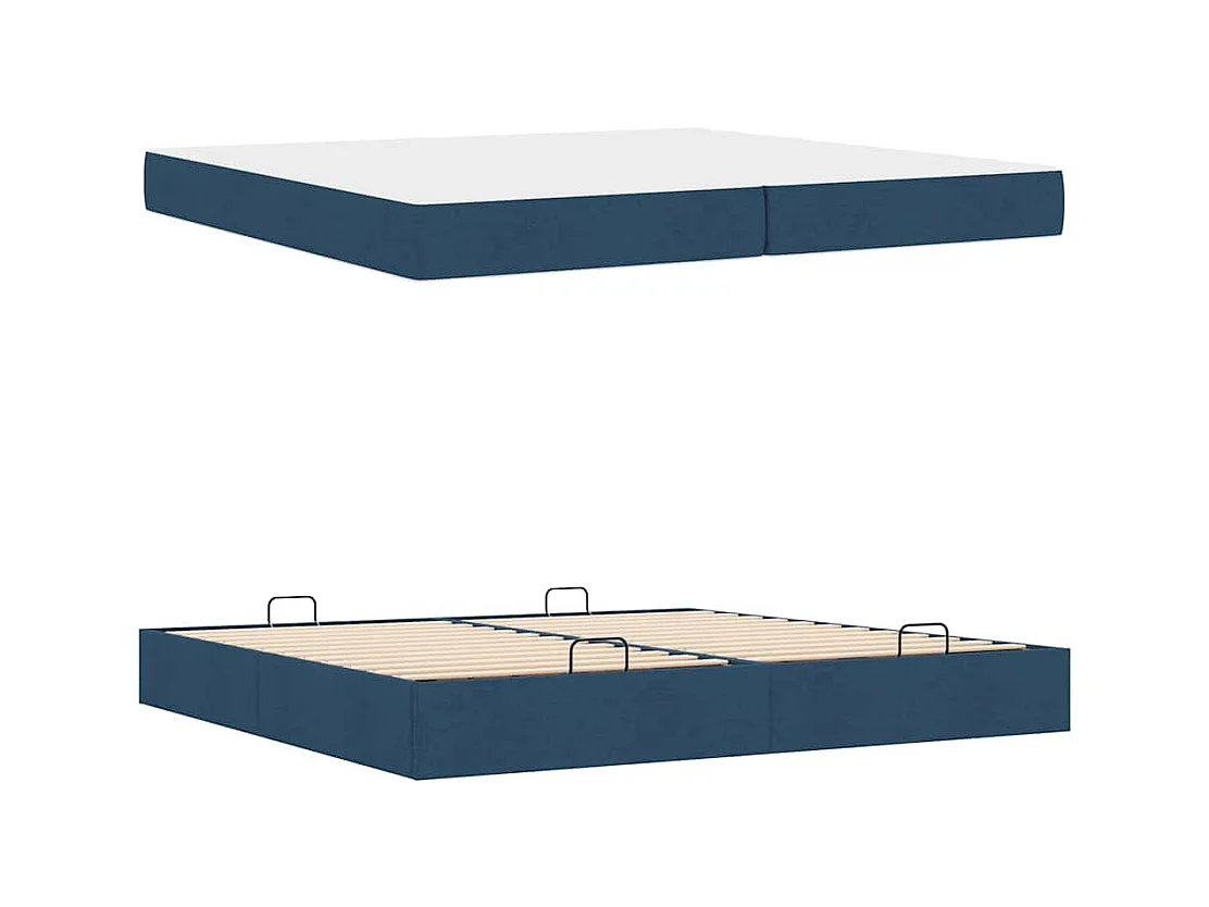 Cadre de lit avec stockage Bleu 200 x 200 cm tissu