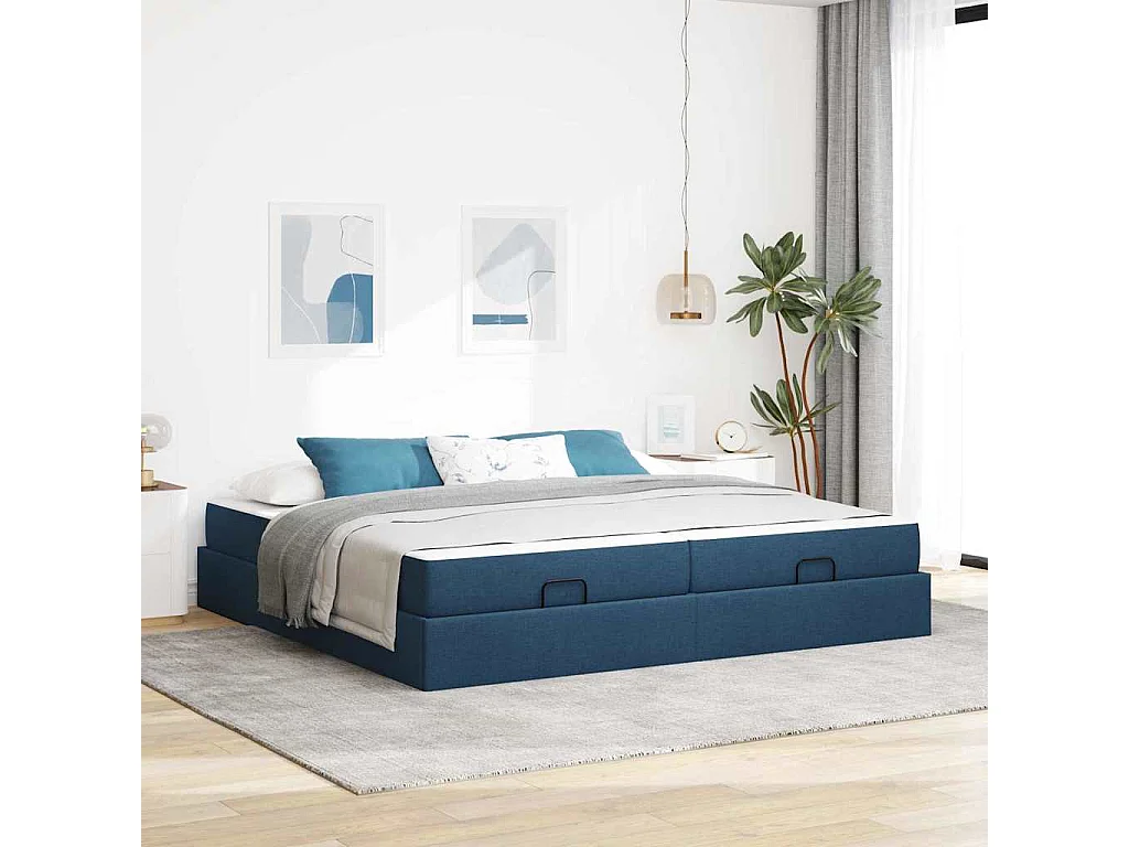 Cadre de lit avec stockage Bleu 200 x 200 cm tissu