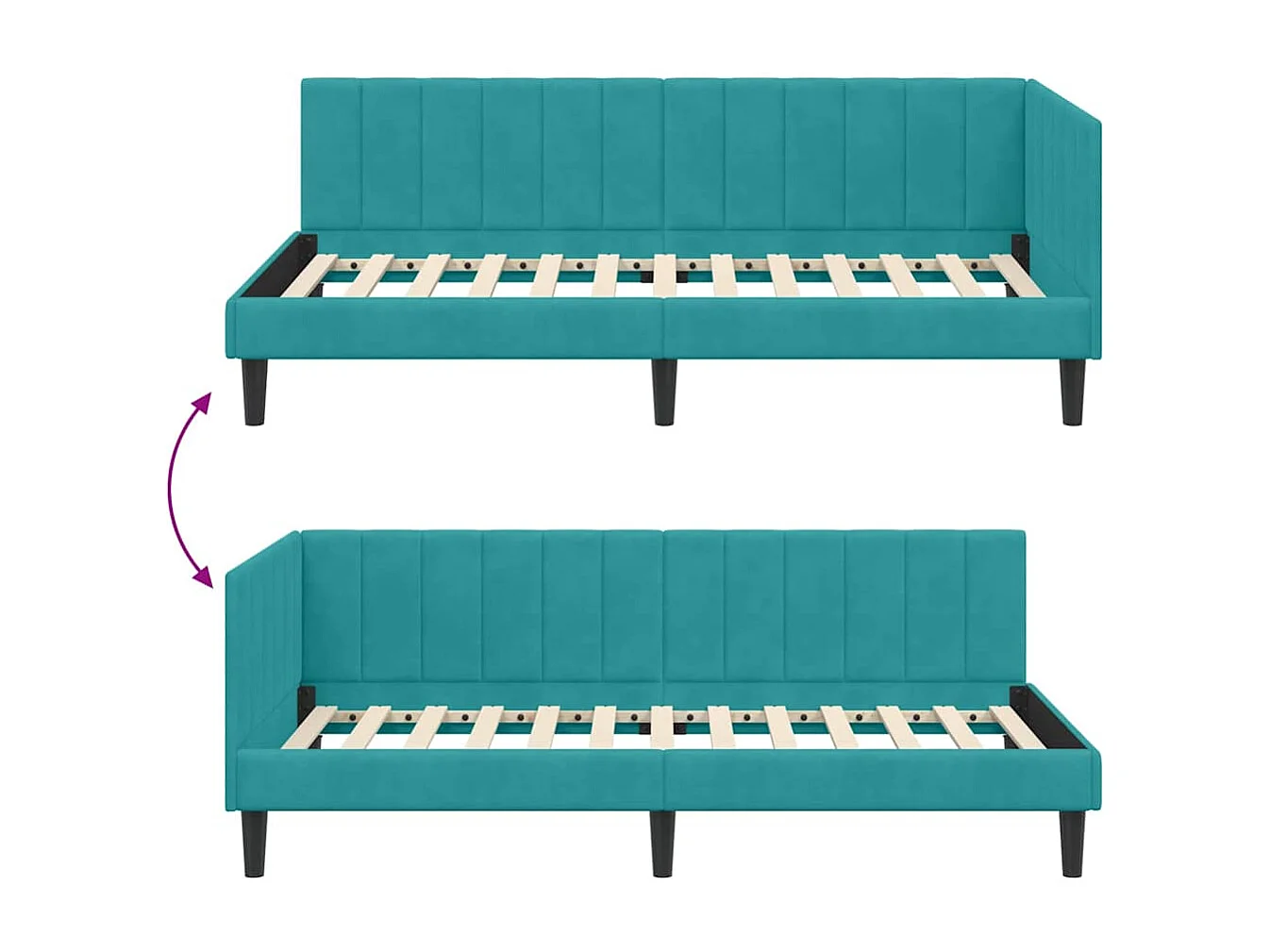 Estrutura de Cama de Canto Turquesa 90 x 200 cm Veludo