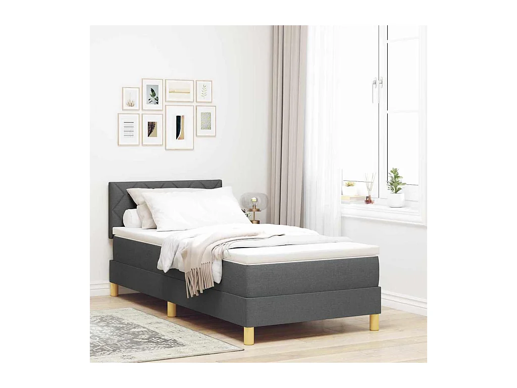 Cama tipo Box Spring con colchón Gris oscuro 90 x 200 cm tela