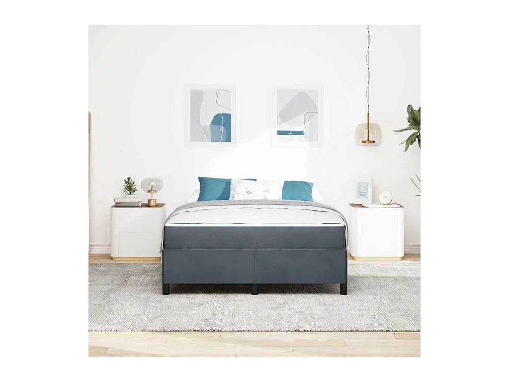 Cadre de lit Gris foncé, gris et blanc 140 x 200 cm Velours