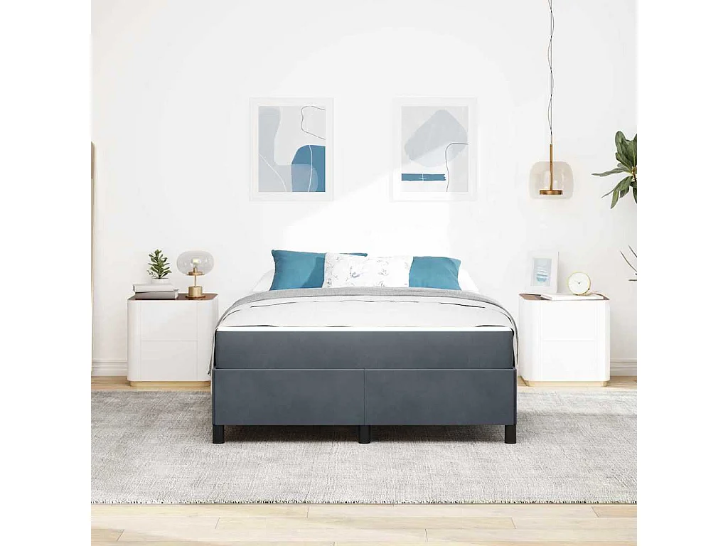 Cadre de lit Gris foncé, gris et blanc 140 x 200 cm Velours