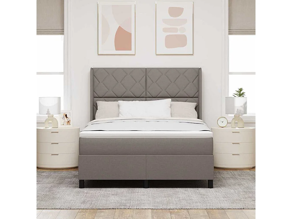 Cadre de lit avec matelas Taupe 160 x 200 cm tissu