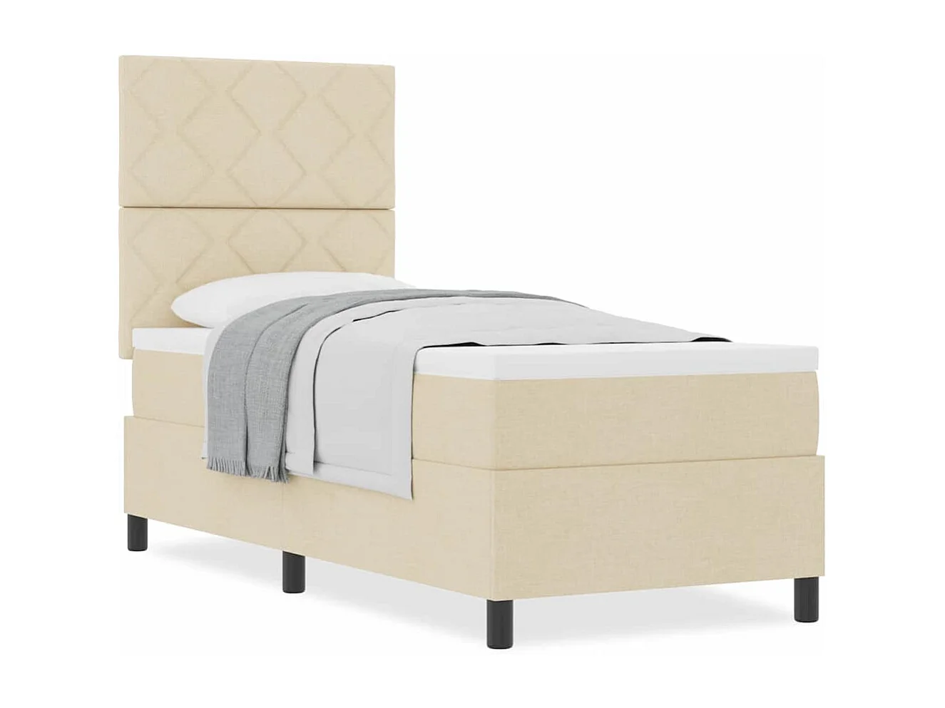 Cama Box com colchão com cabeceira Creme 80 x 200 cm tecido