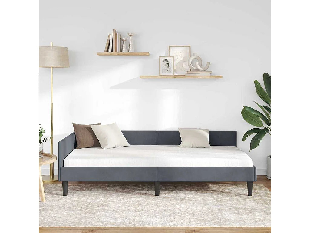 Estrutura de Cama de Canto Manual Cinzento escuro 100 x 200 cm