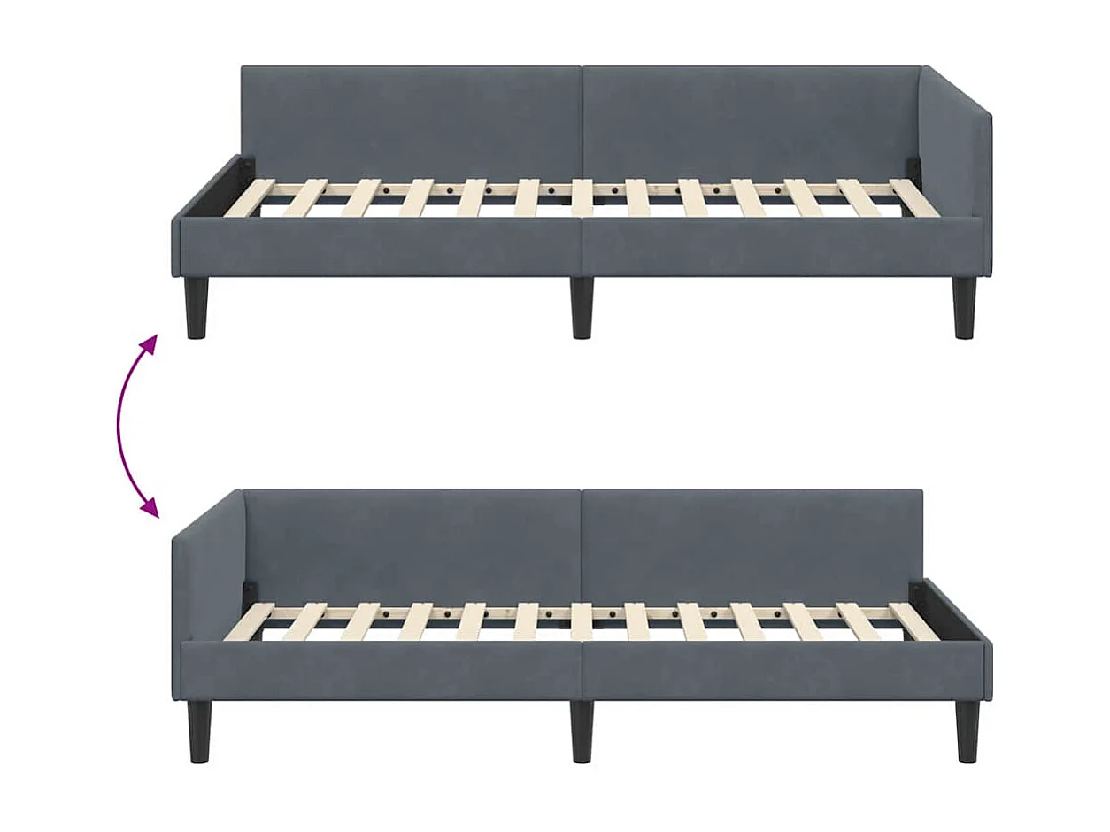 Estrutura de Cama de Canto Manual Cinzento escuro 100 x 200 cm