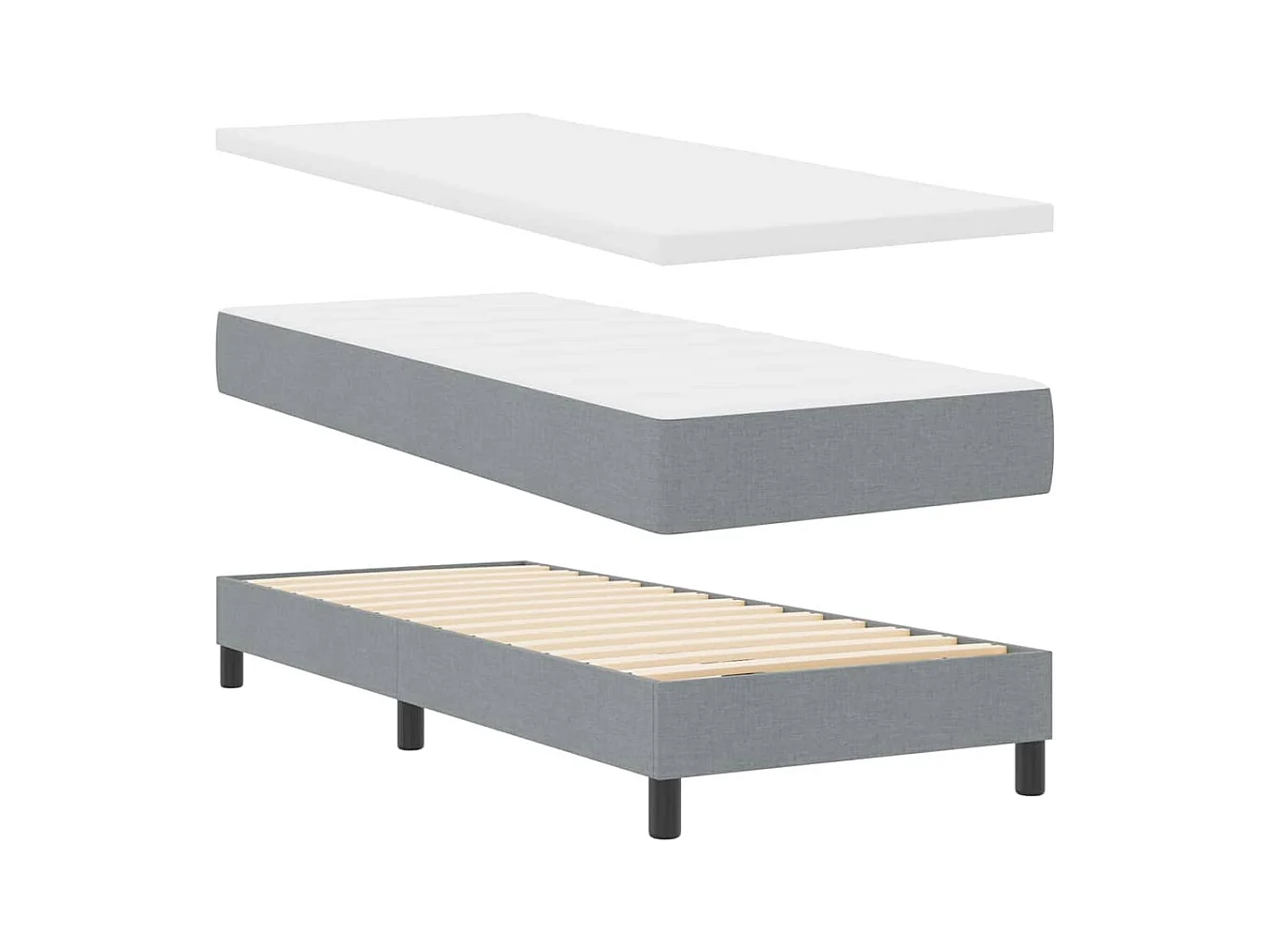 Cadre de lit avec matelas Gris clair 80 x 200 cm tissu