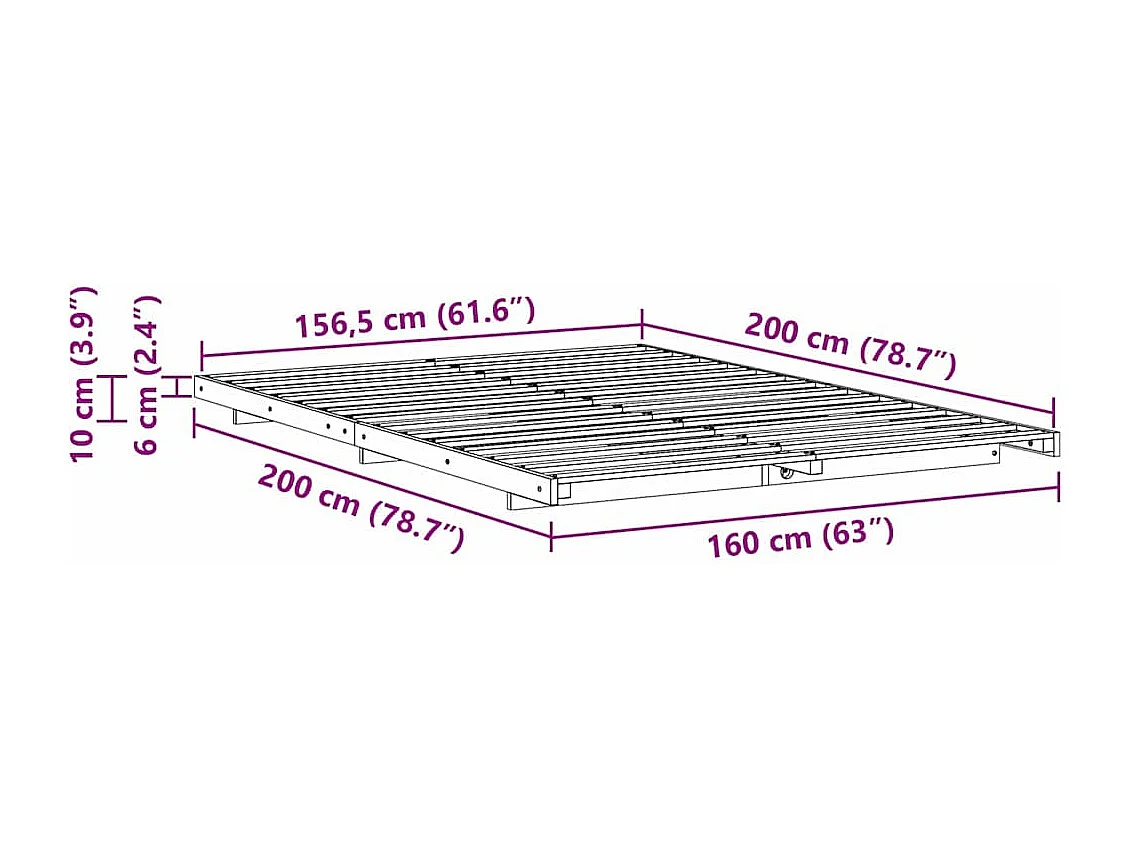Estructura de cama Marrón 160 x 200 cm Madera maciza de pino
