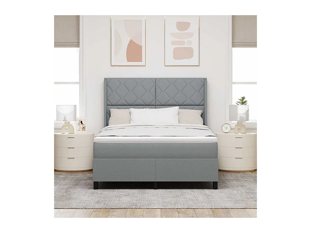 Cadre de lit avec matelas Gris clair 140 x 190 cm tissu